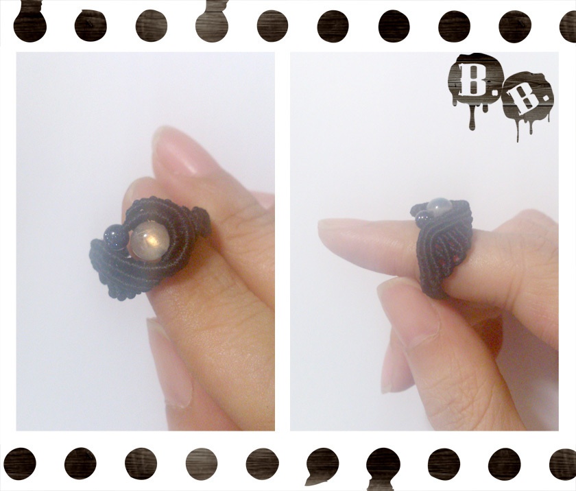 渦翼の指輪【ラブラドライト】【ブラックコード】【ハンドメイドアクセサリー】