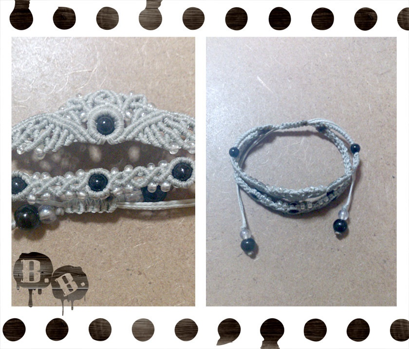 クラウンウィングの二連ブレスレット【オニキス】【シルバーグレーコード】【ハンドメイドアクセサリー】