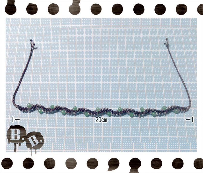 スプラッシュウェーブのアンクレット【ミックスジェイドグリーン】【ブラウンコード】【ハンドメイドアクセサリー】