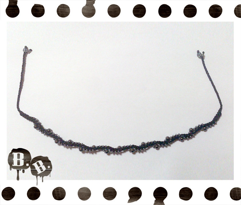 スプラッシュウェーブのアンクレット【ヘマタイト】【ブラックコード】【ハンドメイドアクセサリー】