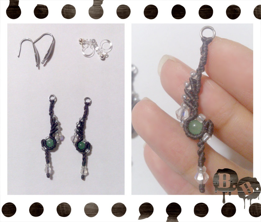 ドロップピアスセット【ミックスジェイドグリーン】【ブラウンコード】【ハンドメイドアクセサリー】