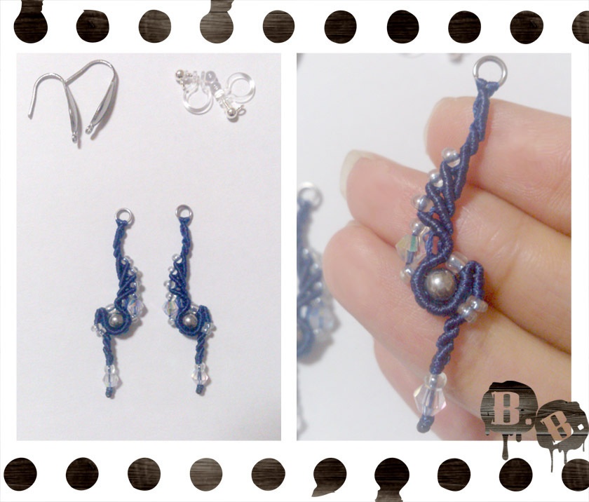ドロップピアスセット【ヘマタイトシルバー】【ロイヤルブルーコード】【ハンドメイドアクセサリー】
