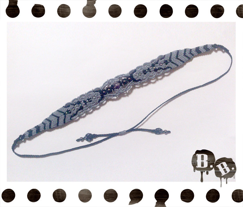 チョーカー【ドッグティースアメジスト】【ブルーグレーコードｘブラックコード】【ハンドメイドアクセサリー】