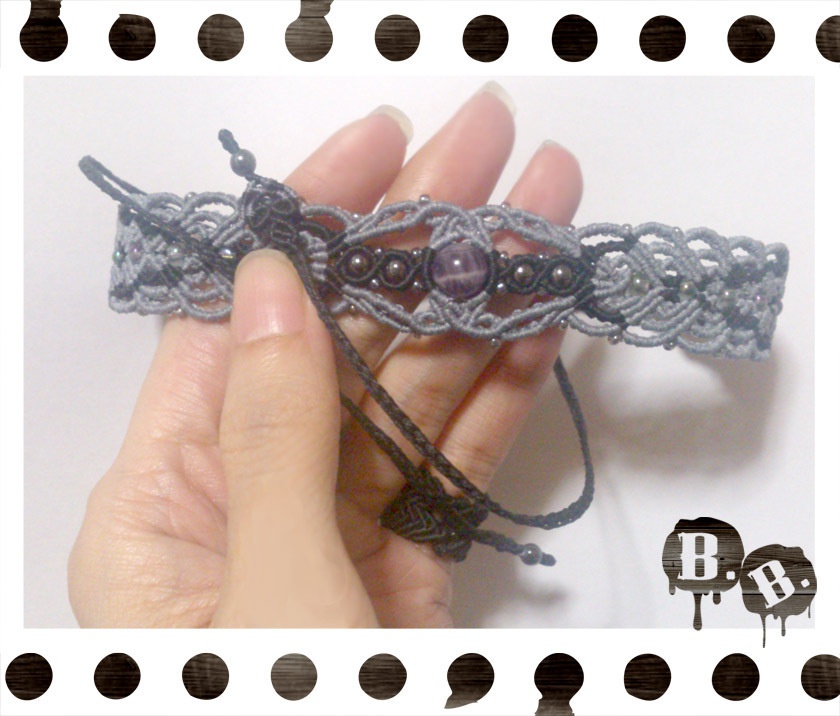 チョーカー【ドッグティースアメジスト】【ブルーグレーコードxブラックコード】【ハンドメイドアクセサリー】