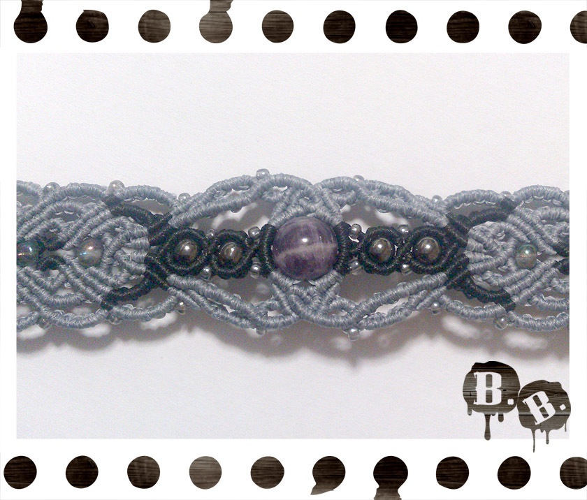 チョーカー【ドッグティースアメジスト】【ブルーグレーコードxブラックコード】【ハンドメイドアクセサリー】