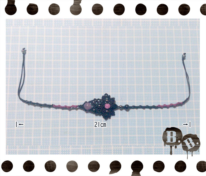 薔薇蝶のアンクレット【ラベンダーアメジスト】【ブラックコードxパープルコード】【ハンドメイドアクセサリー】