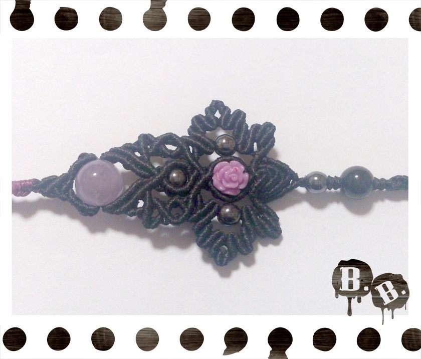 薔薇蝶のアンクレット【ラベンダーアメジスト】【ブラックコードxパープルコード】【ハンドメイドアクセサリー】