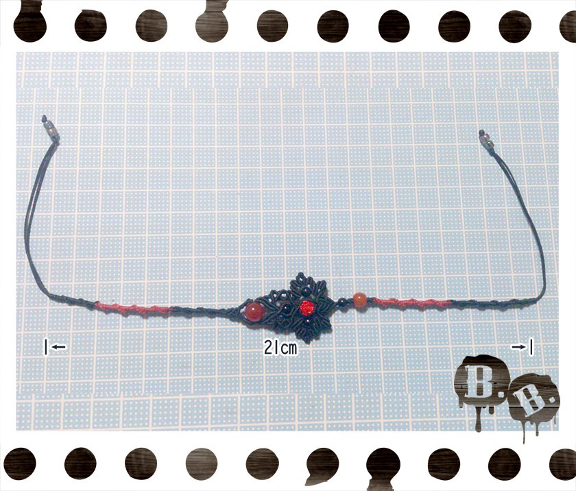 薔薇蝶のアンクレット【レッドアゲート】【ブラックコードxレッドコード】【ハンドメイドアクセサリー】