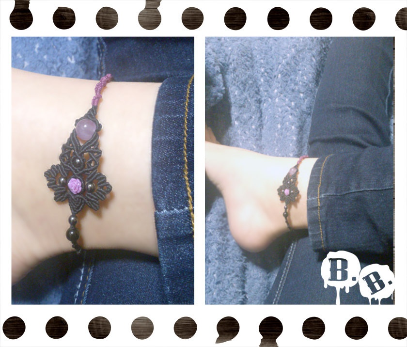 薔薇蝶のアンクレット【レッドアゲート】【ブラックコードxレッドコード】【ハンドメイドアクセサリー】