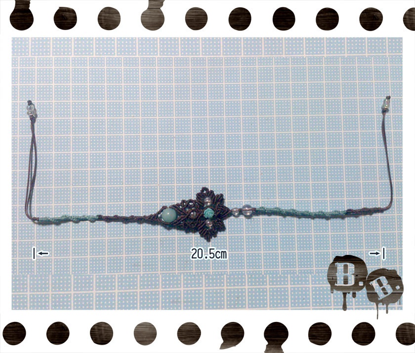 薔薇蝶のアンクレット【アマゾナイト】【ブラウンコードxブルーグリーンコード】【ハンドメイドアクセサリー】