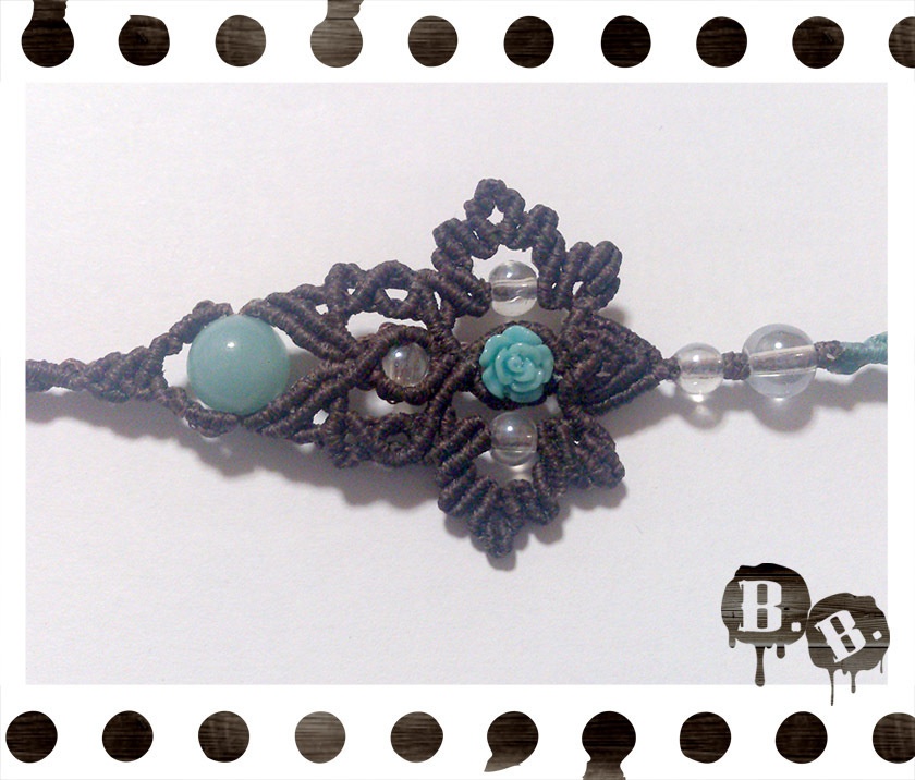 薔薇蝶のアンクレット【アマゾナイト】【ブラウンコードxブルーグリーンコード】【ハンドメイドアクセサリー】