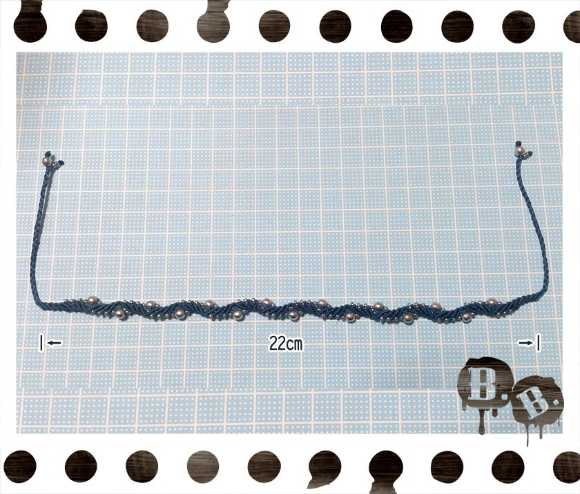 スプラッシュウェーブのアンクレット【ヘマタイトシルバー】【ダークネイビーコード】【ハンドメイドアクセサリー】