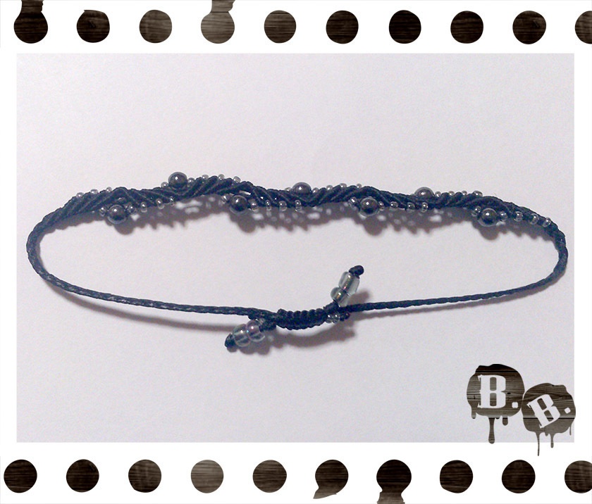 スプラッシュウェーブのブレスレット【ヘマタイト】【ブラックコード】【ハンドメイドアクセサリー】