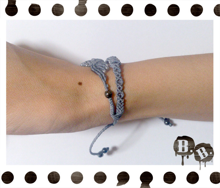 クラウンウィングの二連ブレスレット【アメジスト】【ブルーグレーコード】【ハンドメイドアクセサリー】