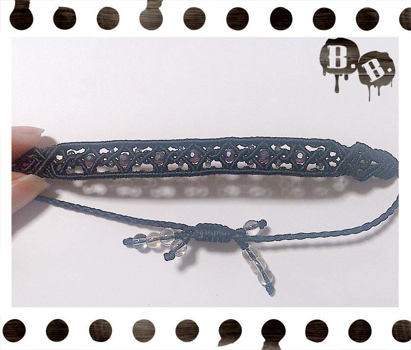 7ダイヤブレスレット【ガラスビーズ】【ブラックコード】【ハンドメイドアクセサリー】