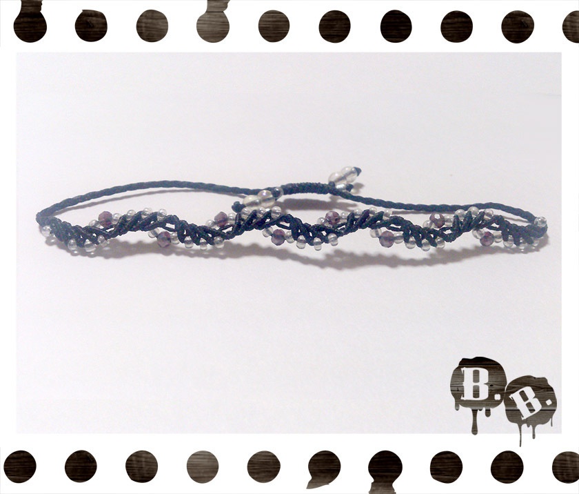 スプラッシュウェーブのブレスレット【ガラスビーズ】【ブラックコード】【ハンドメイドアクセサリー】