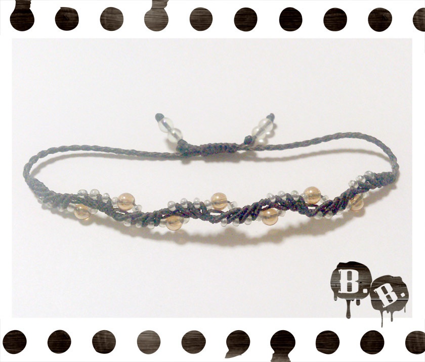 スプラッシュウェーブのブレスレット【ガラスビーズ】【ブラウンコード】【ハンドメイドアクセサリー】