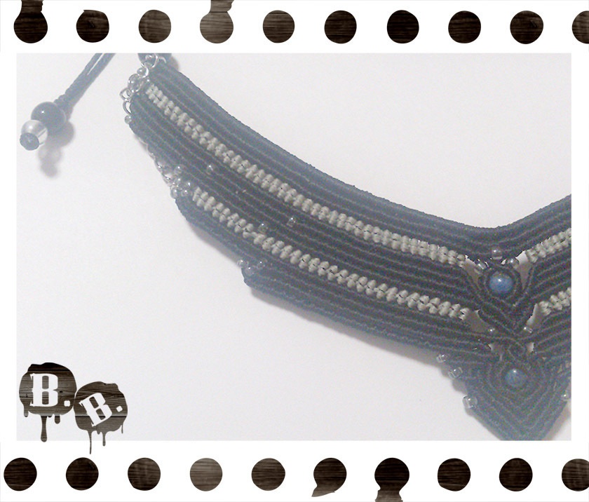 ワイドラインネックレス【ラピスラズリ】【ブラックコードxシルバーグレーコード】【ハンドメイドアクセサリー】