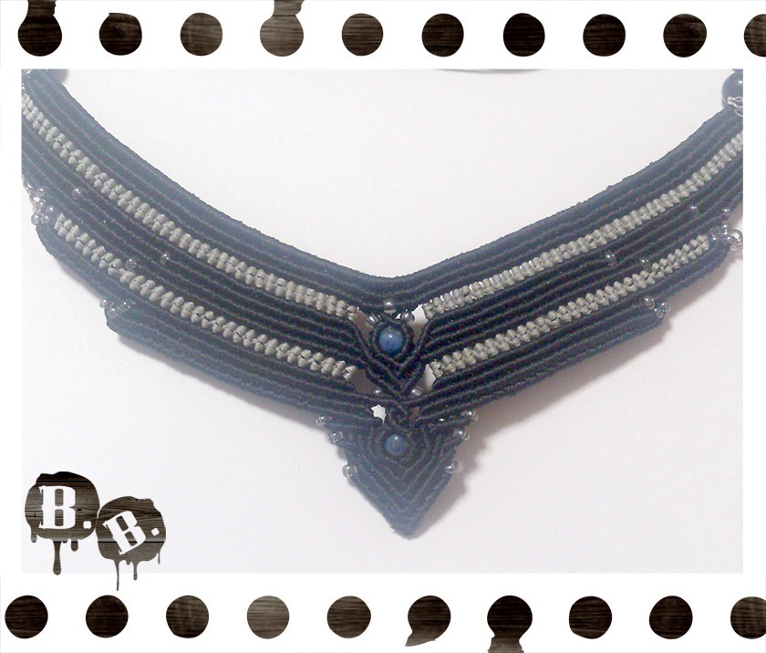 ワイドラインネックレス【ラピスラズリ】【ブラックコードxシルバーグレーコード】【ハンドメイドアクセサリー】