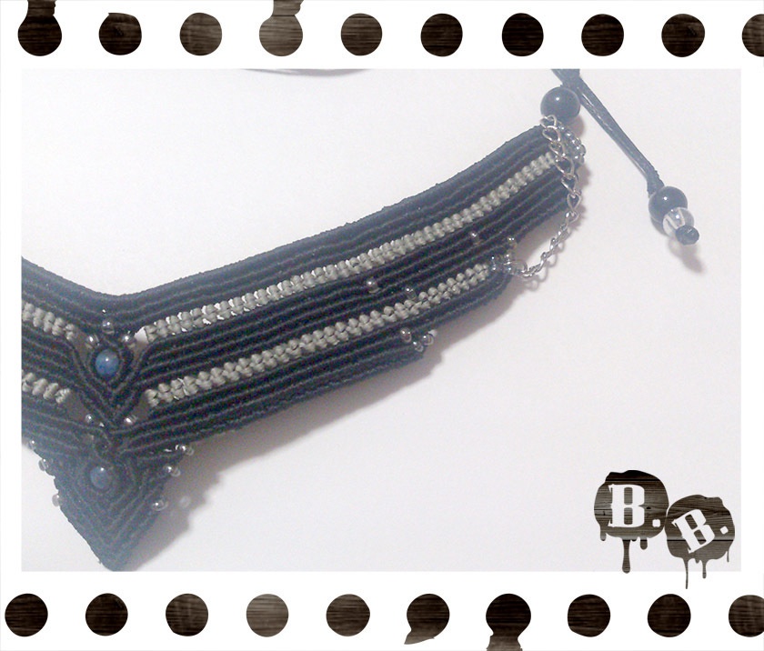 ワイドラインネックレス【ラピスラズリ】【ブラックコードxシルバーグレーコード】【ハンドメイドアクセサリー】