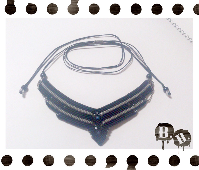 ワイドラインネックレス【ラピスラズリ】【ブラックコードｘシルバーグレーコード】【ハンドメイドアクセサリー】