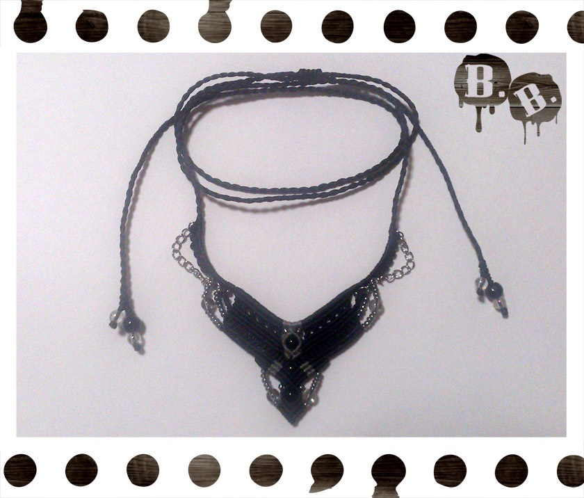 ラインネックレス【オニキス】【ブラックコードxシルバーグレーコード】【ハンドメイドアクセサリー】
