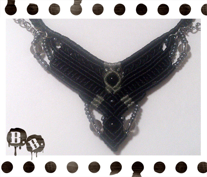 ラインネックレス【オニキス】【ブラックコードxシルバーグレーコード】【ハンドメイドアクセサリー】