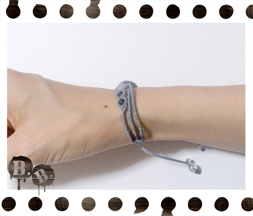 三連ブレスレット【ローズクォーツ】【ブルーグレーコード】【ハンドメイドアクセサリー】