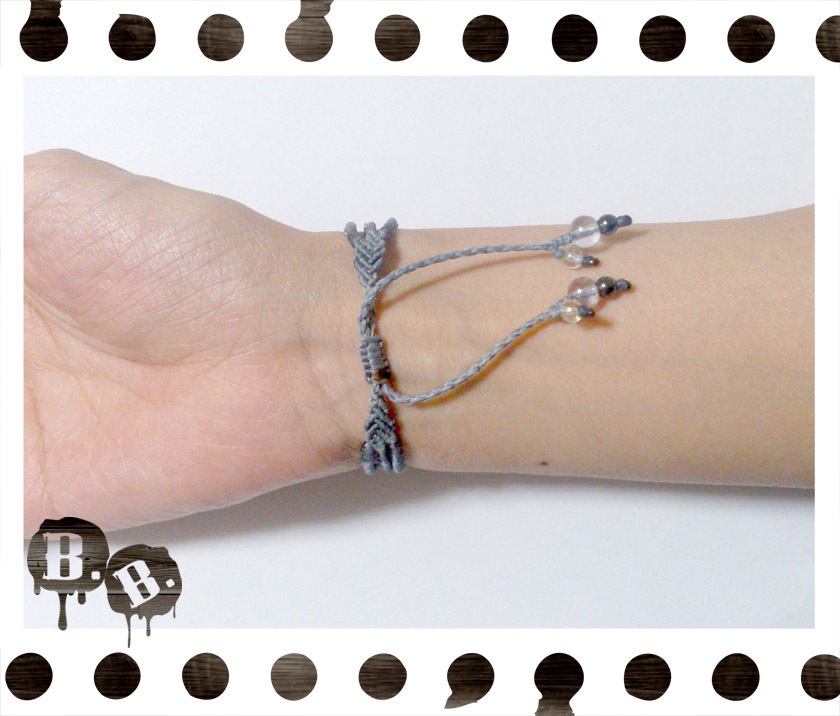三連ブレスレット【ローズクォーツ】【ブルーグレーコード】【ハンドメイドアクセサリー】