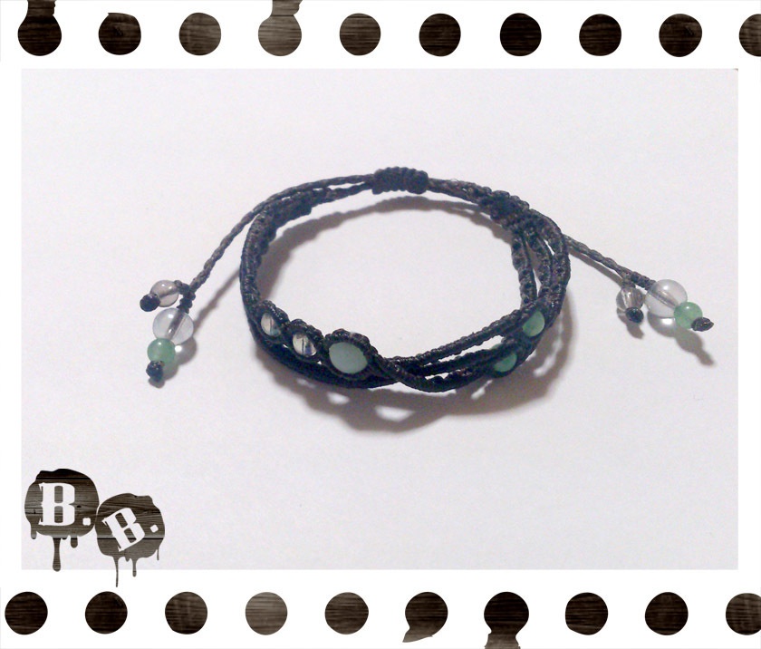 三連ブレスレット【アマゾナイト】【ダークブラウンコード】【ハンドメイドアクセサリー】