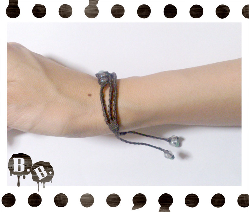 三連ブレスレット【アマゾナイト】【ダークブラウンコード】【ハンドメイドアクセサリー】