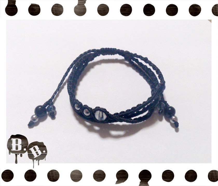 三連ブレスレット【ブルーオーラ】【ブラックコード】【ハンドメイドアクセサリー】