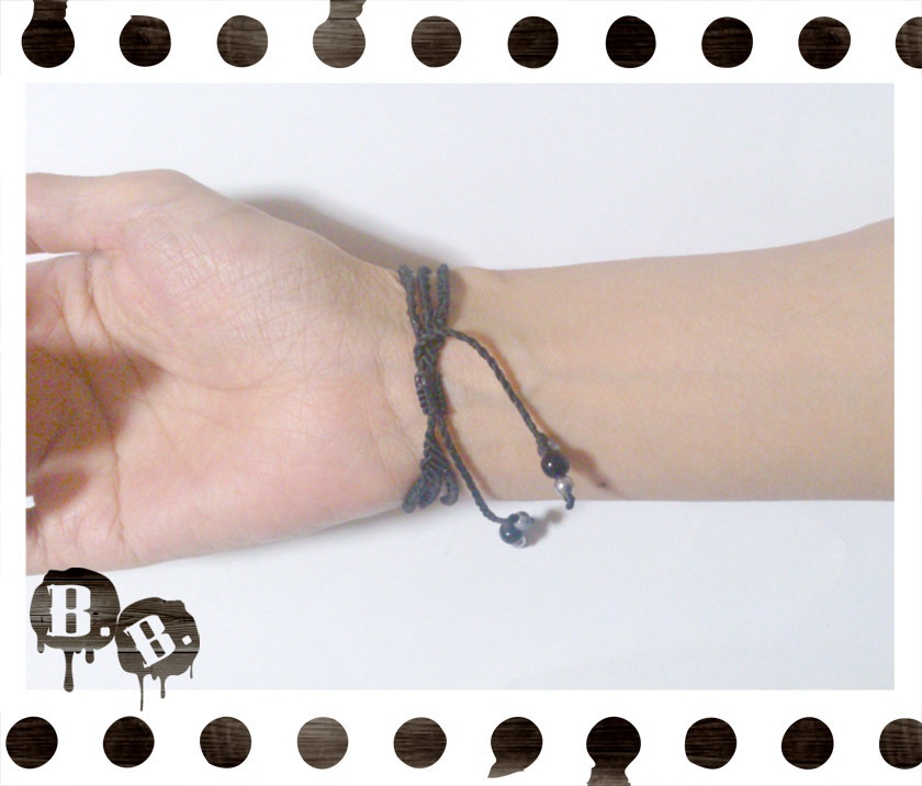 三連ブレスレット【ブルーオーラ】【ブラックコード】【ハンドメイドアクセサリー】