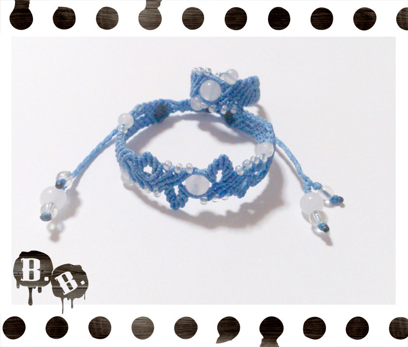 ツリーのブレスレット・リングセット【ホワイトジェイド】【スカイブルーコード】【ハンドメイドアクセサリー】