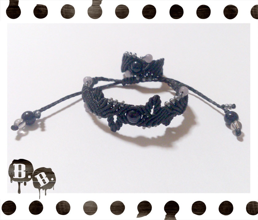 ツリーのブレスレット・リングセット【ブルーゴールドストーン】【ブラックコード】【ハンドメイドアクセサリー】