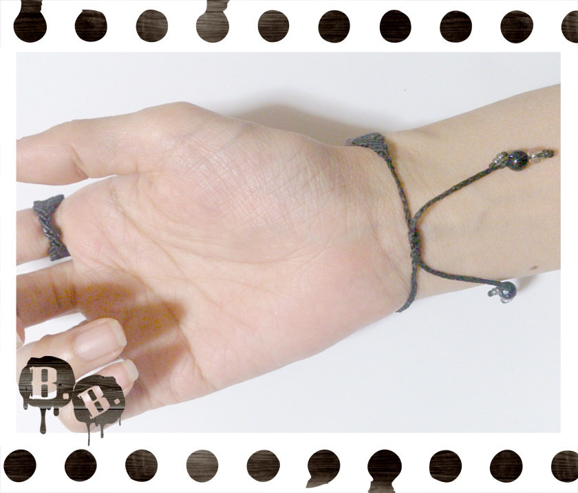 ツリーのブレスレット・リングセット【ブルーゴールドストーン】【ブラックコード】【ハンドメイドアクセサリー】