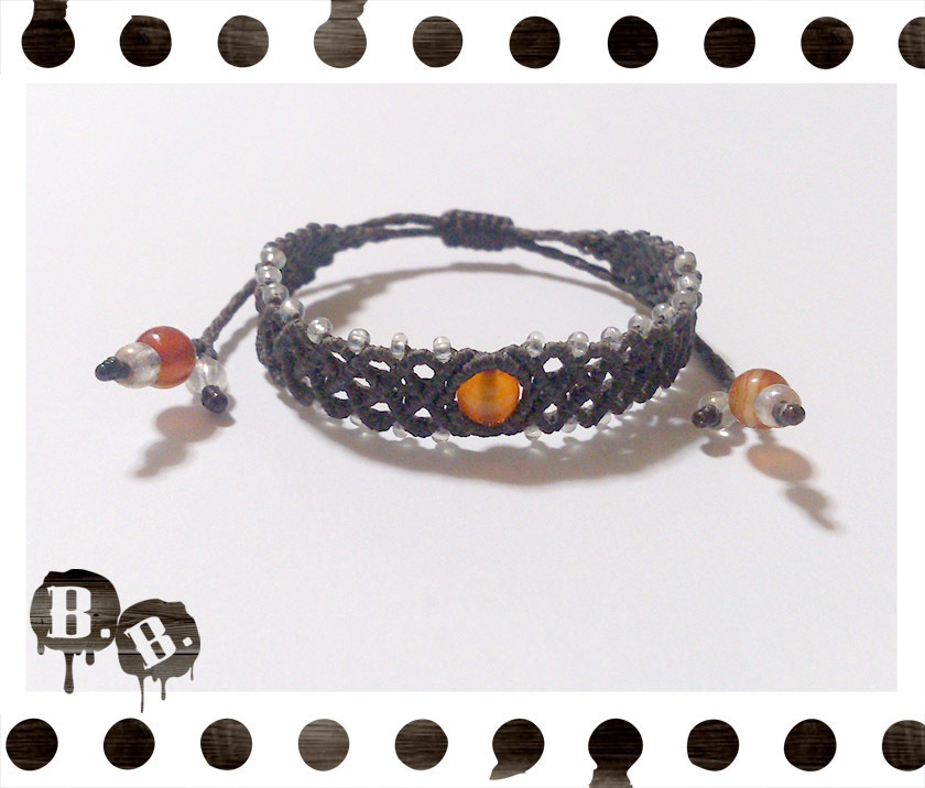 ブレスレット【ミックスアゲート】【ブラウンコード】【ハンドメイドアクセサリー】