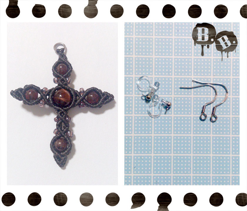 クロスピアス【レッドタイガーアイ】【ダークブラウン】【ハンドメイドアクセサリー】