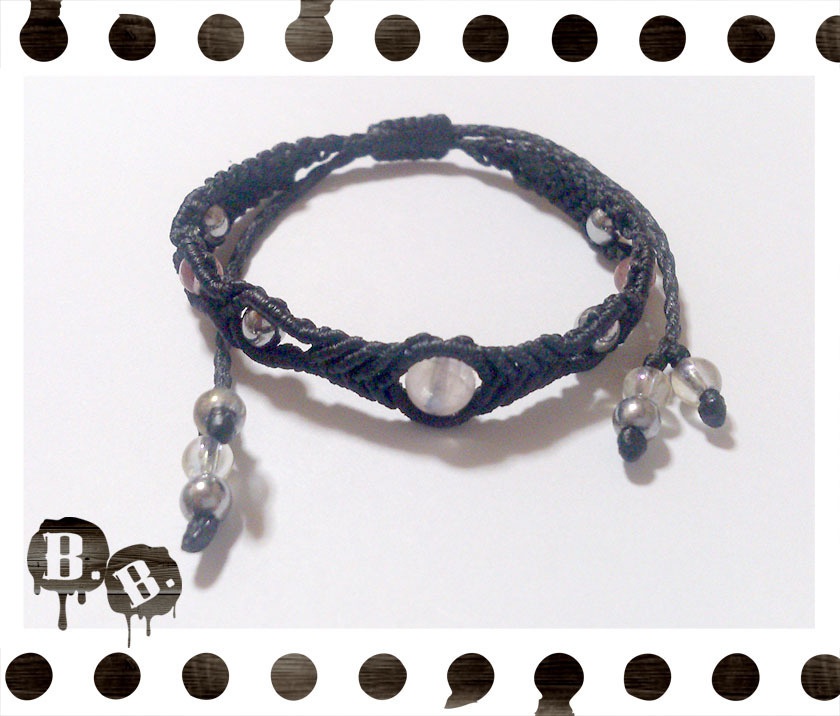 シンプルドロップブレスレット6mm【ローズオーラ】【ブラックコード】【ハンドメイドアクセサリー】