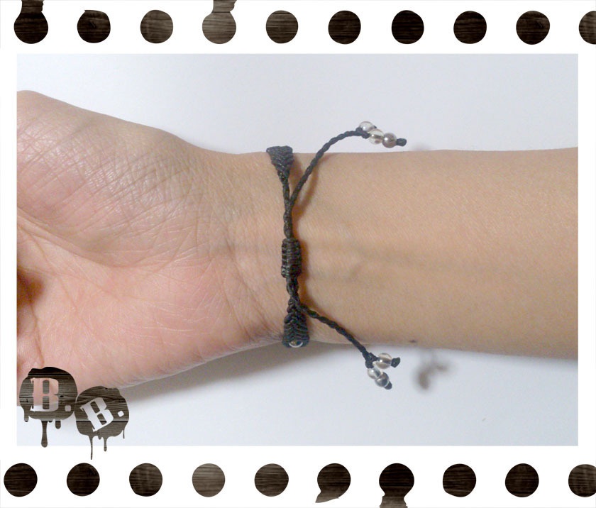 シンプルドロップブレスレット6mm【ローズオーラ】【ブラックコード】【ハンドメイドアクセサリー】