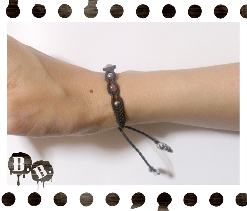 シンプルドロップブレスレット6mm【ローズオーラ】【ブラックコード】【ハンドメイドアクセサリー】