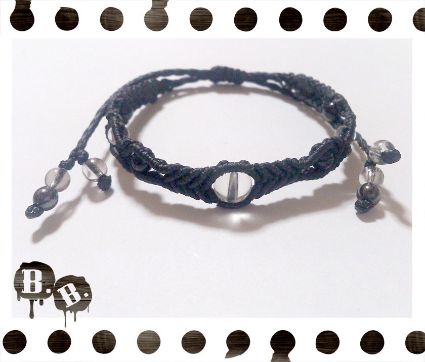 シンプルドロップブレスレット6mm【天然水晶】【ブラックコード】【ハンドメイドアクセサリー】