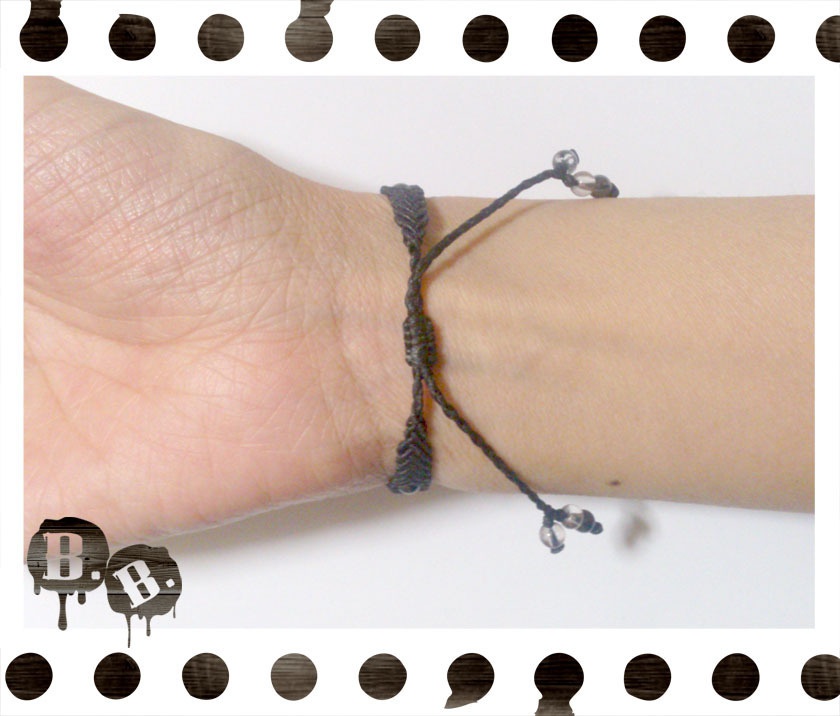 シンプルドロップブレスレット6mm【アメジスト】【ブラックコード】【ハンドメイドアクセサリー】