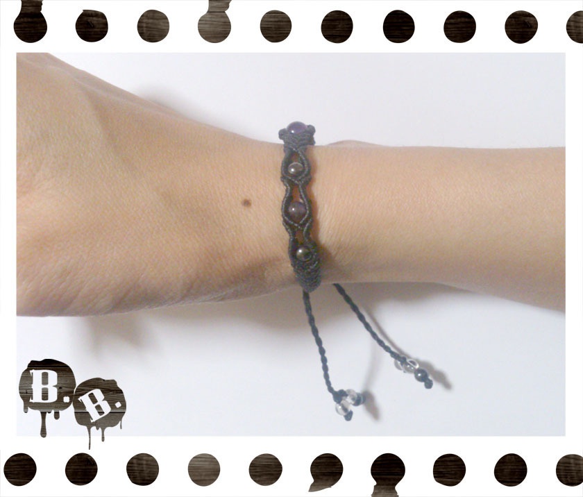 シンプルドロップブレスレット6mm【アメジスト】【ブラックコード】【ハンドメイドアクセサリー】