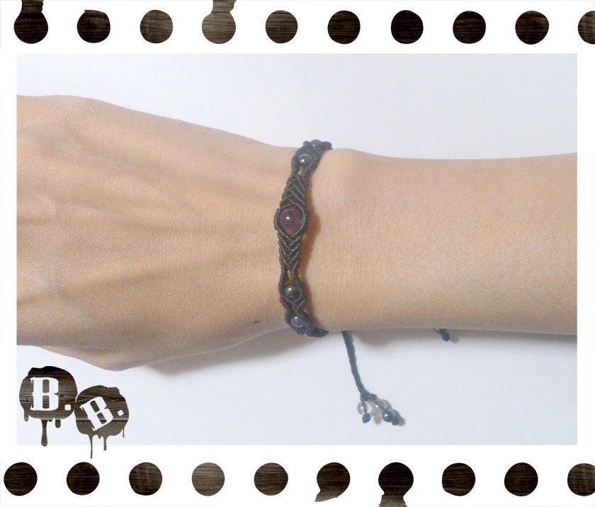 シンプルドロップブレスレット6mm【アメジスト】【ブラックコード】【ハンドメイドアクセサリー】