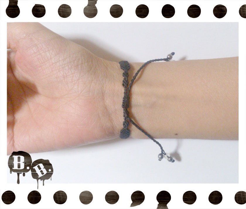 シンプルドロップブレスレット4mm【ミックスジェイドブルー】【ブラックコード】【ハンドメイドアクセサリー】