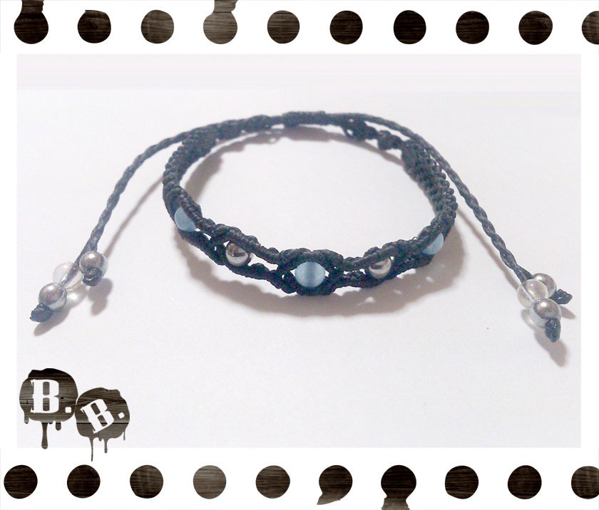 シンプルドロップブレスレット4mm【ミックスジェイドブルー】【ブラックコード】【ハンドメイドアクセサリー】