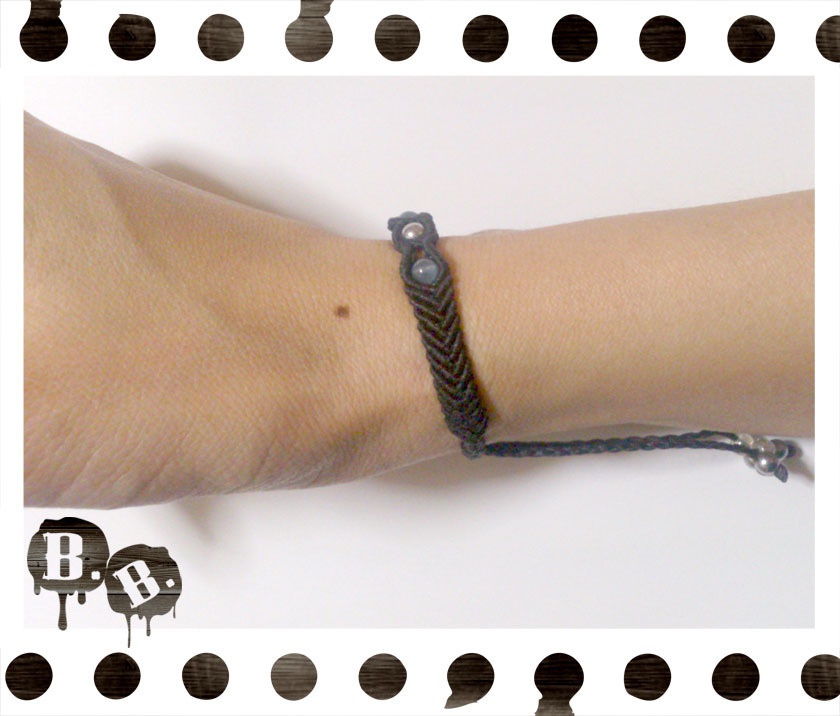 シンプルドロップブレスレット4mm【ミックスジェイドブルー】【ブラックコード】【ハンドメイドアクセサリー】