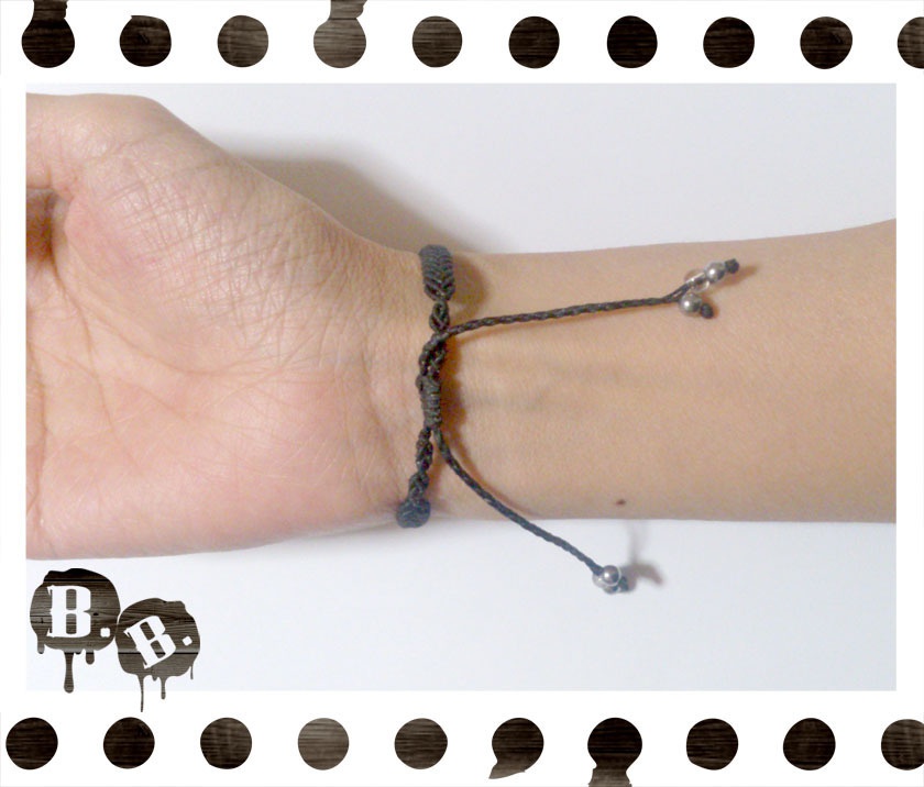 シンプルドロップブレスレット4mm【ミックスジェイドレッド】【ブラックコード】【ハンドメイドアクセサリー】