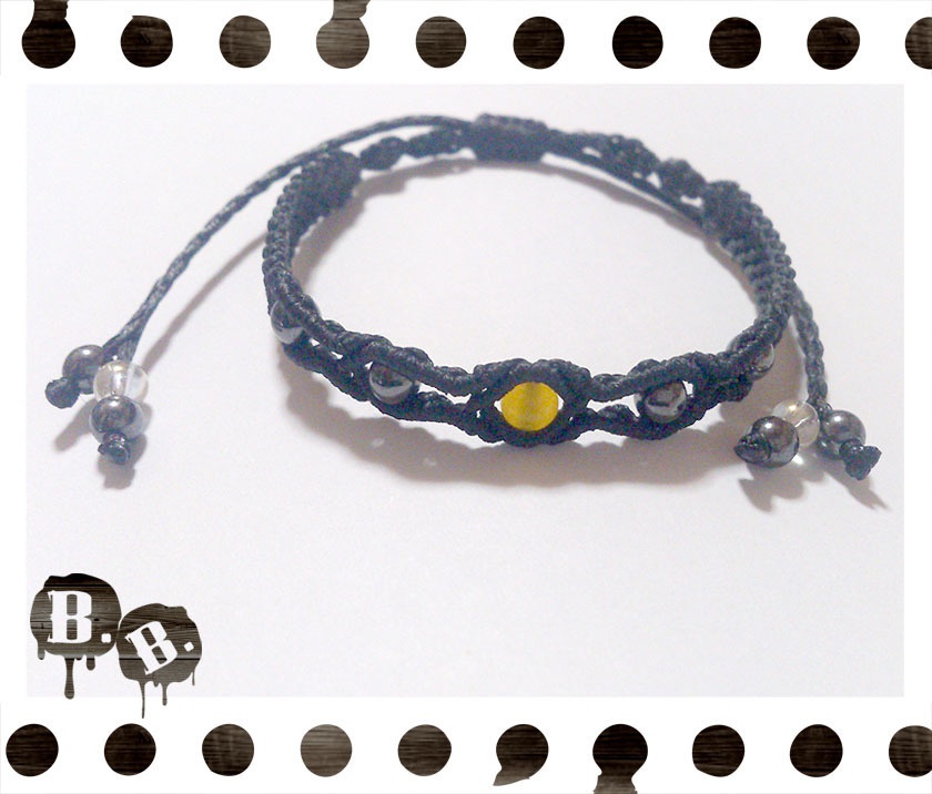 シンプルドロップブレスレット4mm【ミックスジェイドイエロー】【ブラックコード】【ハンドメイドアクセサリー】